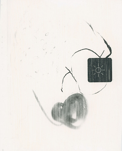 <i>Haiku #1</i>, 2022<br />
<em>Direktbelichtung vom Laptop-Bildschirm auf selbstbeschichtetem Bergger Papier, Zeichnung, Aquarell</em><br />
25 x 20 cm
